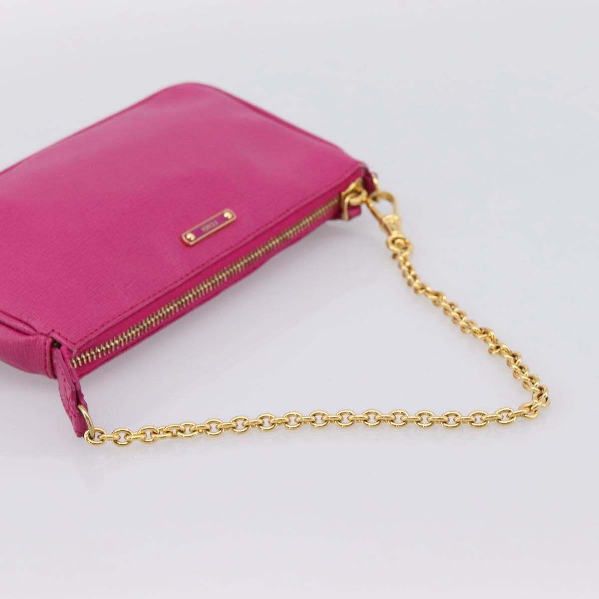 FENDI Accessory Pouch Leather Pink Gold Auth 204323A