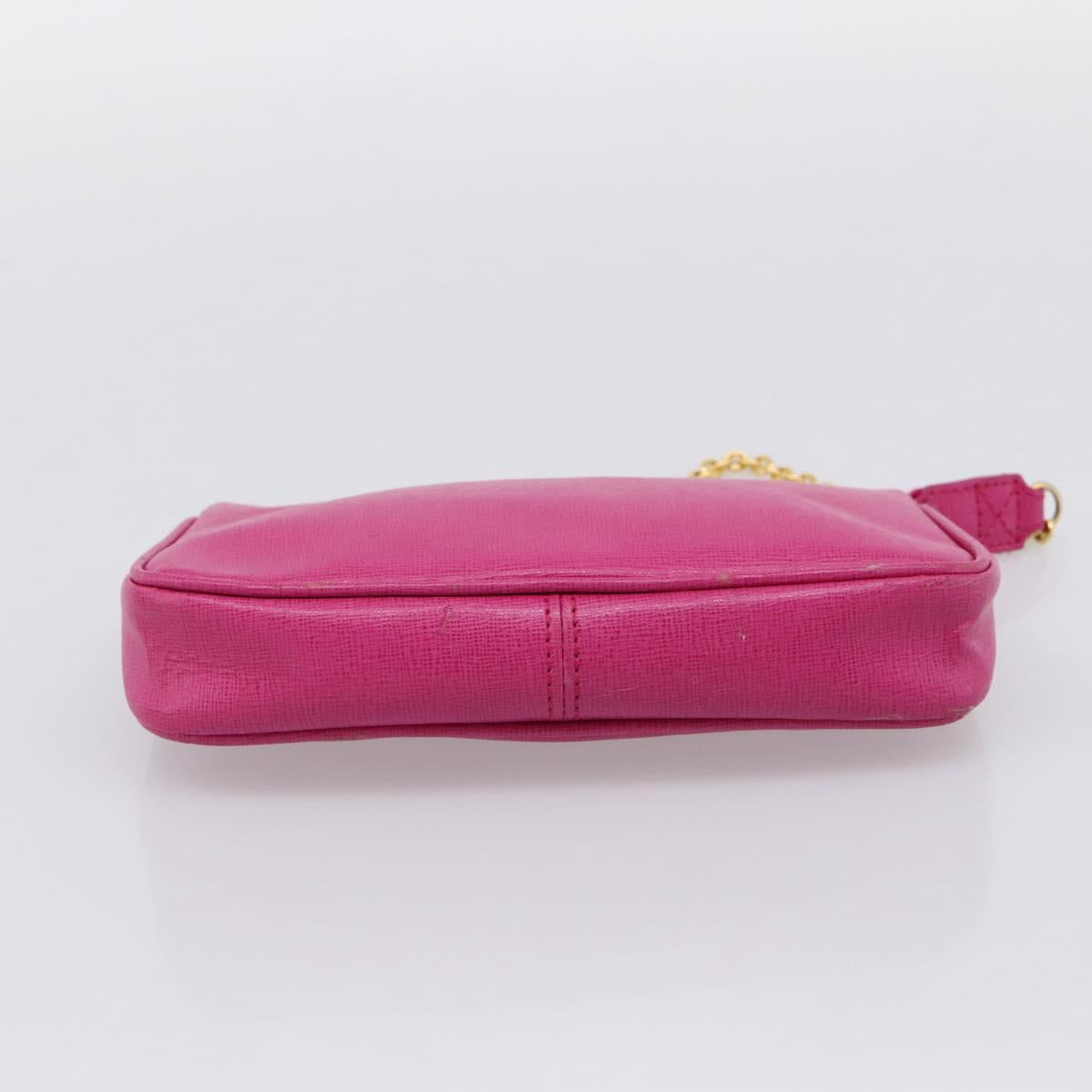 FENDI Accessory Pouch Leather Pink Gold Auth 204323A