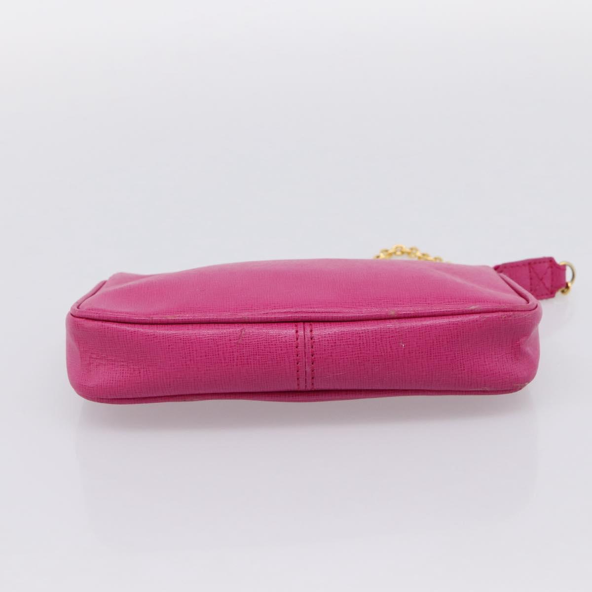 FENDI Accessory Pouch Leather Pink Gold Auth 204323A