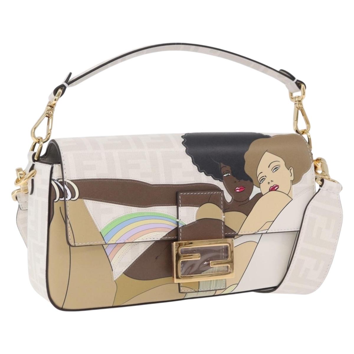 FENDI Zucca Canvas Mamma Baguette Bag PVC 2way Antonio Lopez White Auth 204325M
