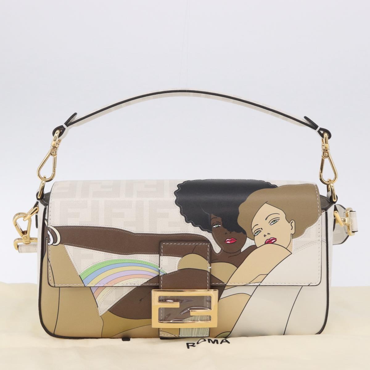 FENDI Zucca Canvas Mamma Baguette Bag PVC 2way Antonio Lopez White Auth 204325M