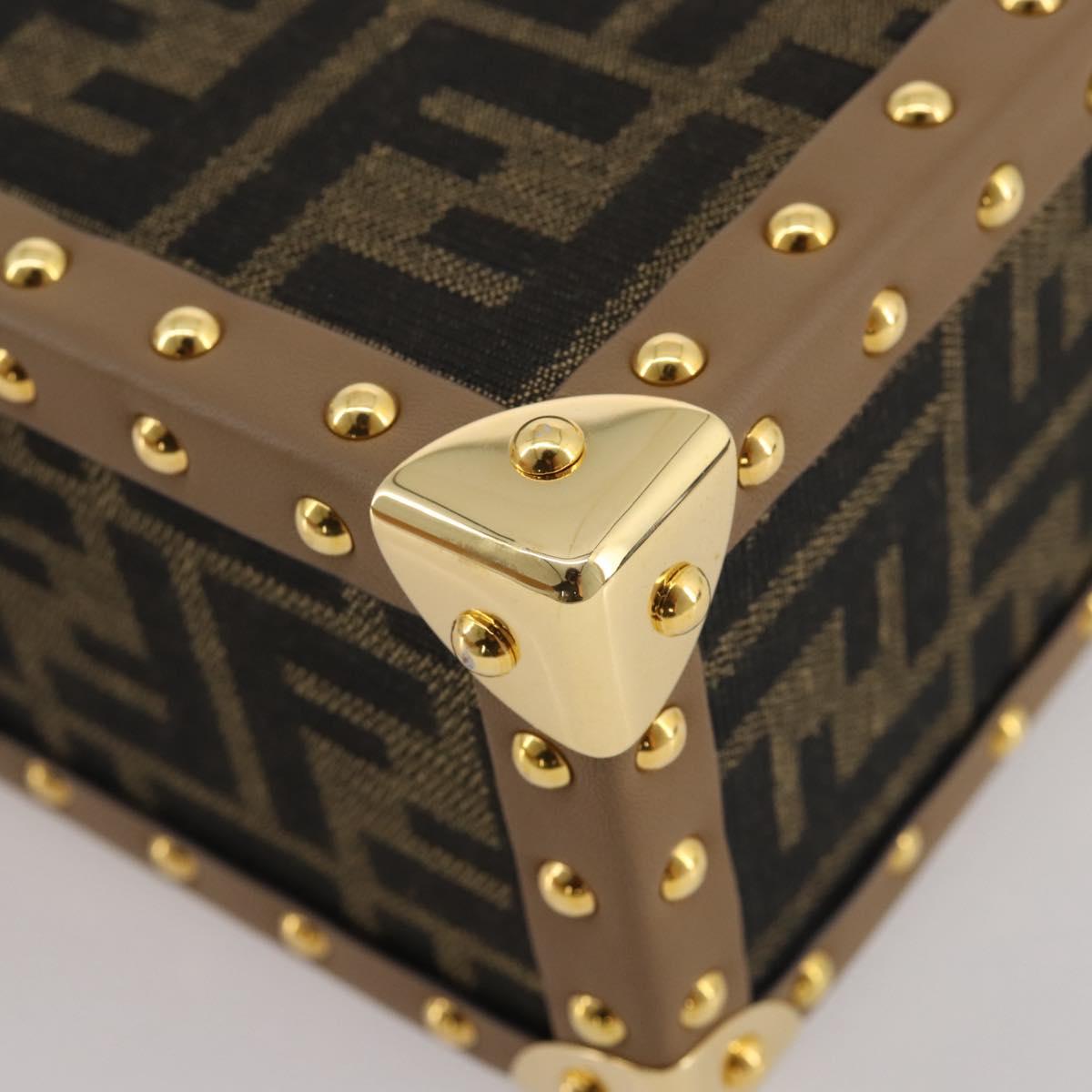 FENDI Zucca Canvas Vanity Trunk Hand Bag Leather Black Brown Auth 204326SAM