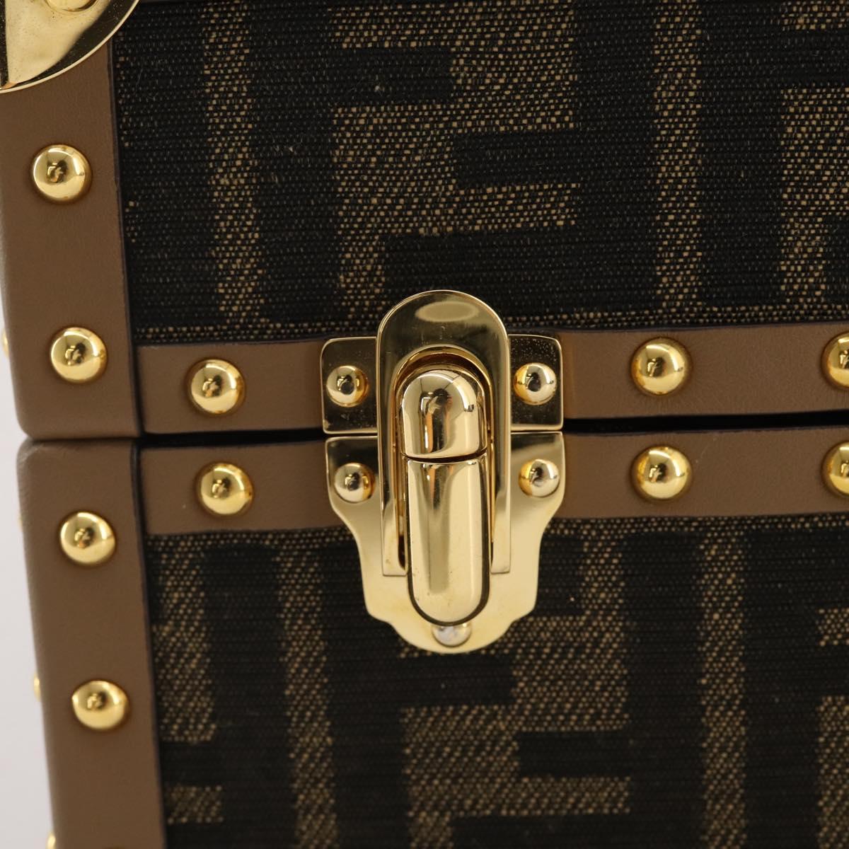 FENDI Zucca Canvas Vanity Trunk Hand Bag Leather Black Brown Auth 204326SAM