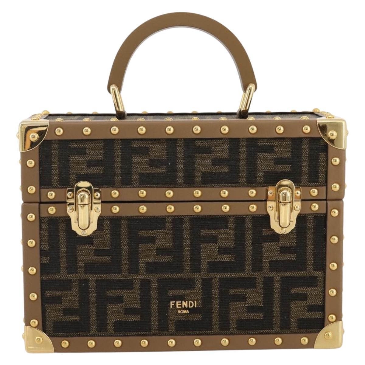 FENDI Zucca Canvas Vanity Trunk Hand Bag Leather Black Brown Auth 204326SAM