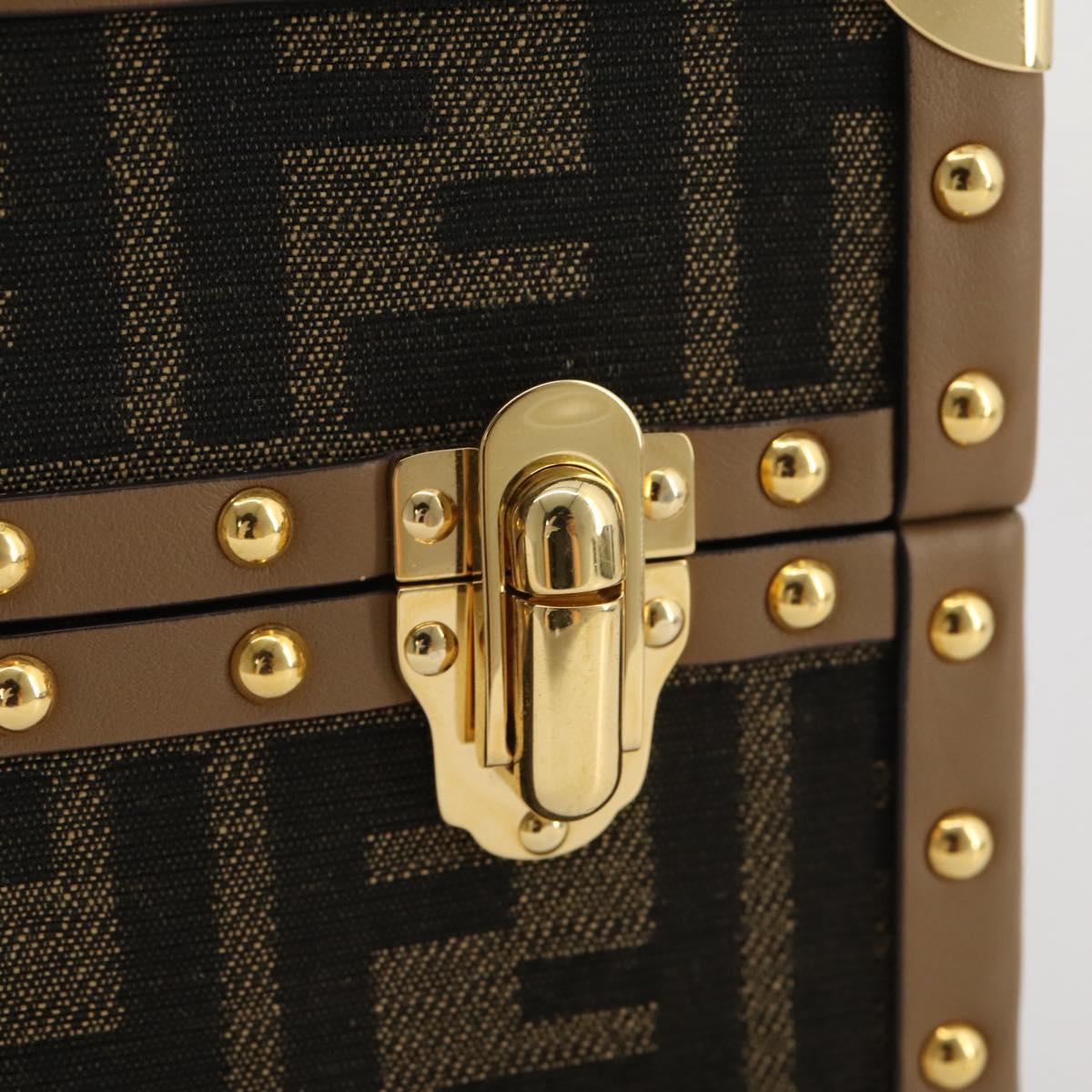 FENDI Zucca Canvas Vanity Trunk Hand Bag Leather Black Brown Auth 204326SAM