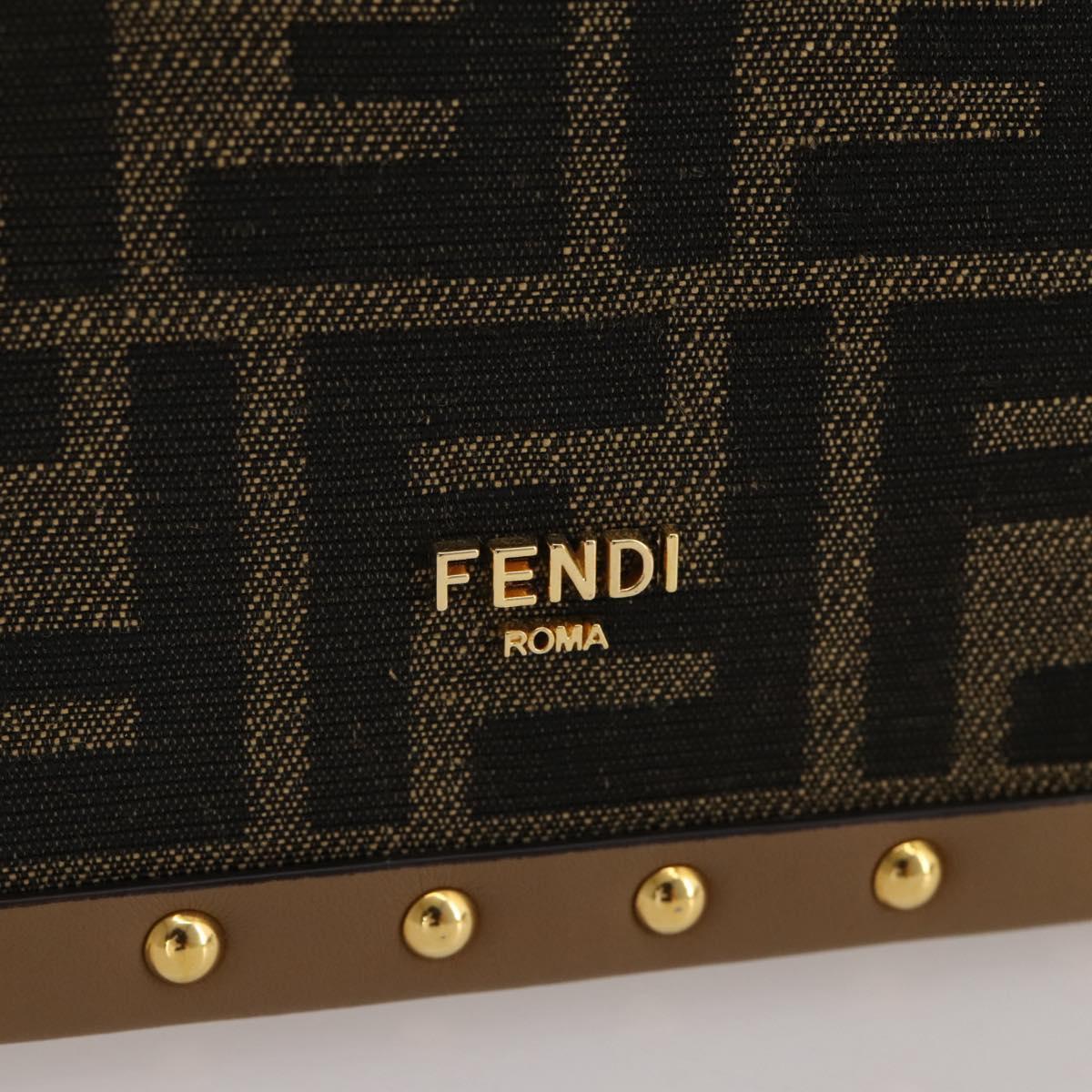 FENDI Zucca Canvas Vanity Trunk Hand Bag Leather Black Brown Auth 204326SAM