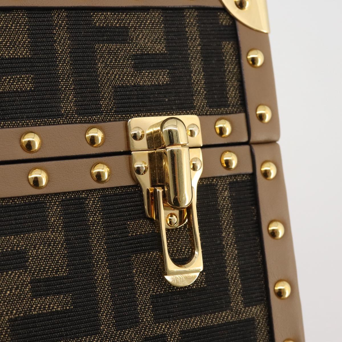 FENDI Zucca Canvas Vanity Trunk Hand Bag Leather Black Brown Auth 204326SAM
