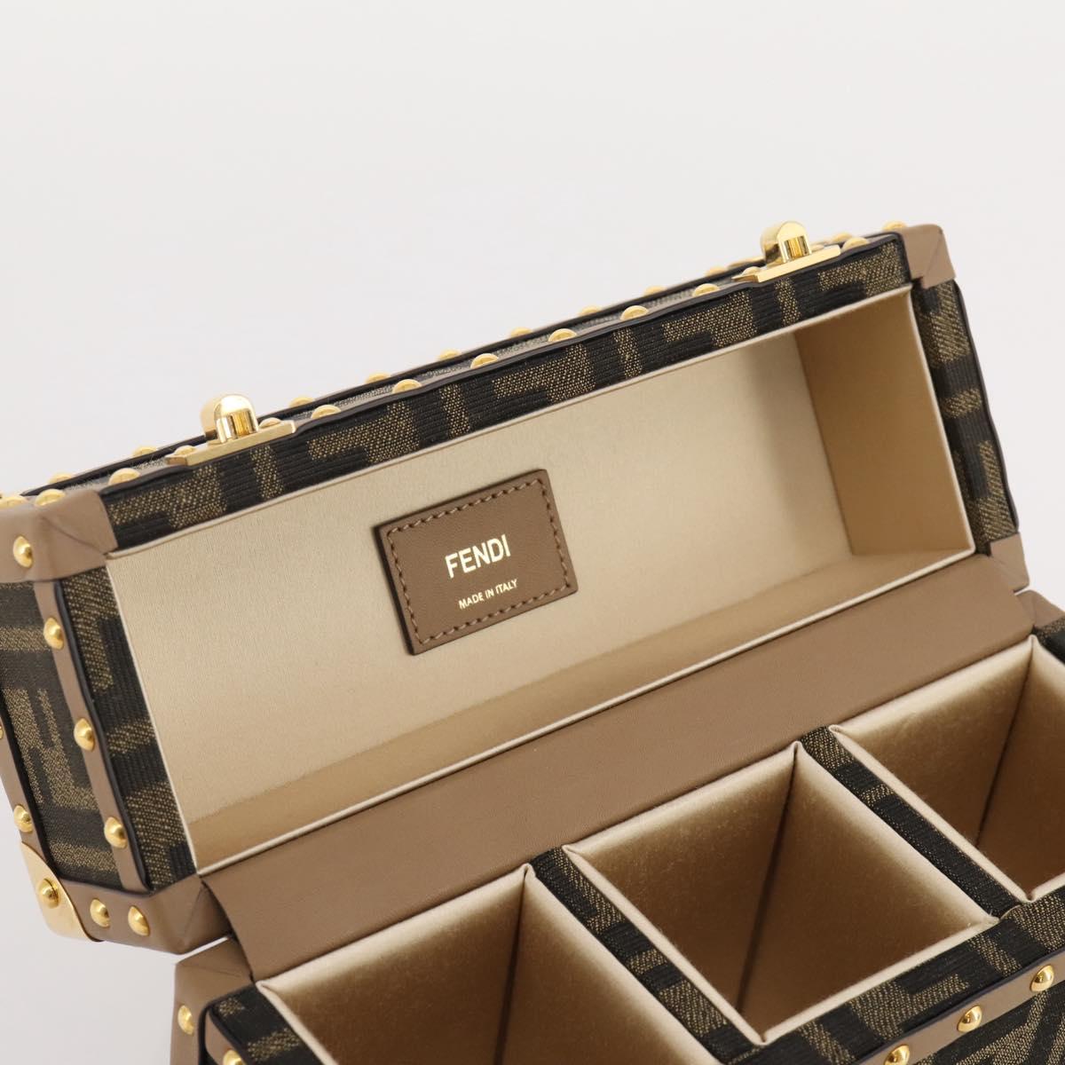 FENDI Zucca Canvas Vanity Trunk Hand Bag Leather Black Brown Auth 204326SAM