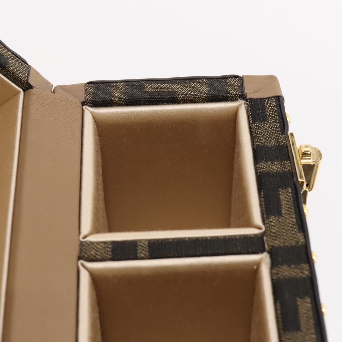 FENDI Zucca Canvas Vanity Trunk Hand Bag Leather Black Brown Auth 204326SAM