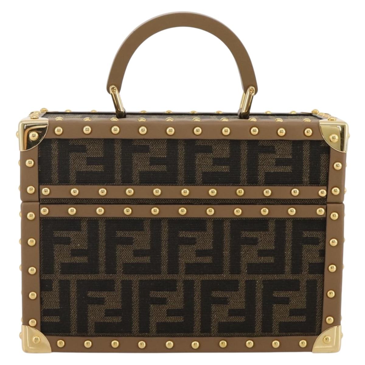 FENDI Zucca Canvas Vanity Trunk Hand Bag Leather Black Brown Auth 204326SAM