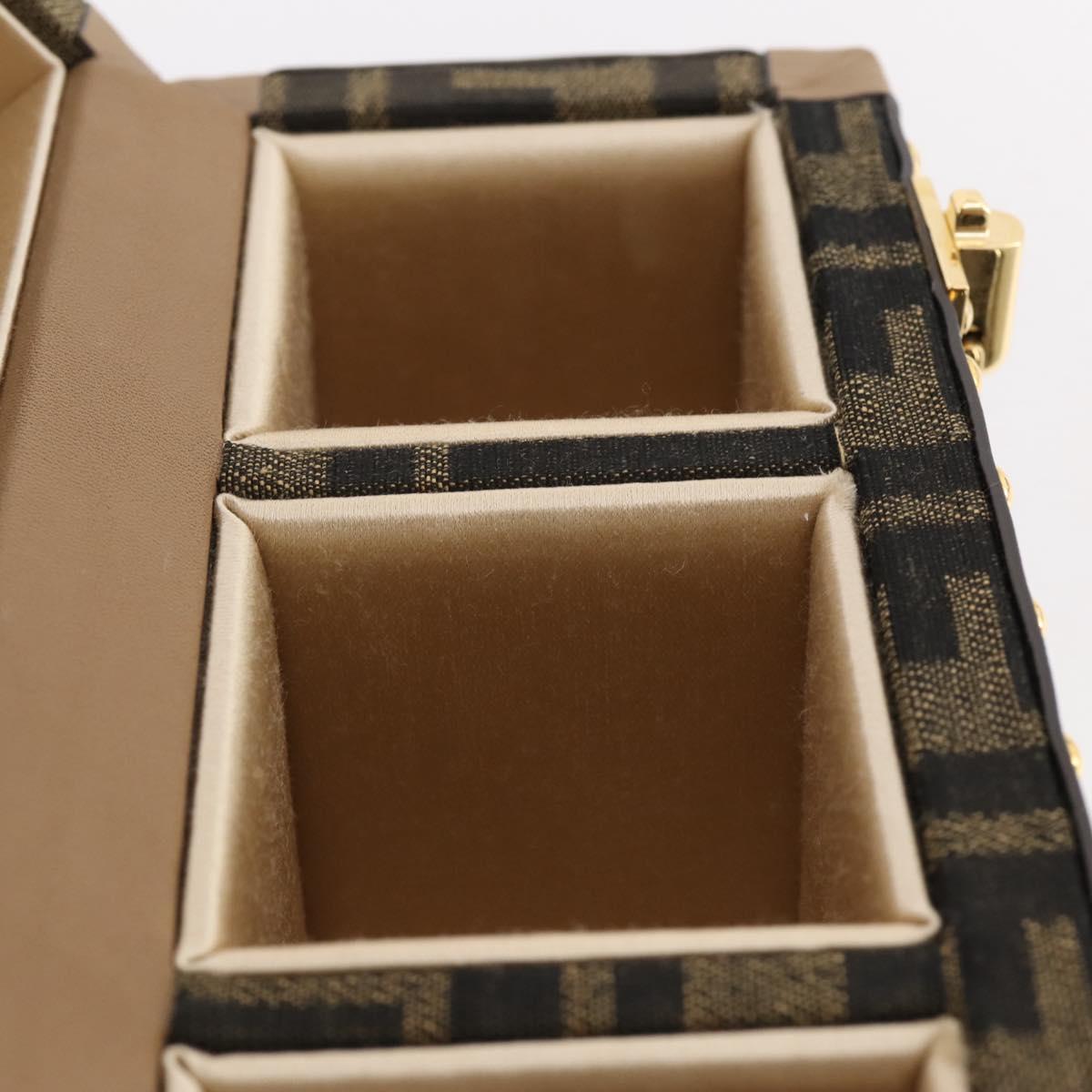 FENDI Zucca Canvas Vanity Trunk Hand Bag Leather Black Brown Auth 204326SAM