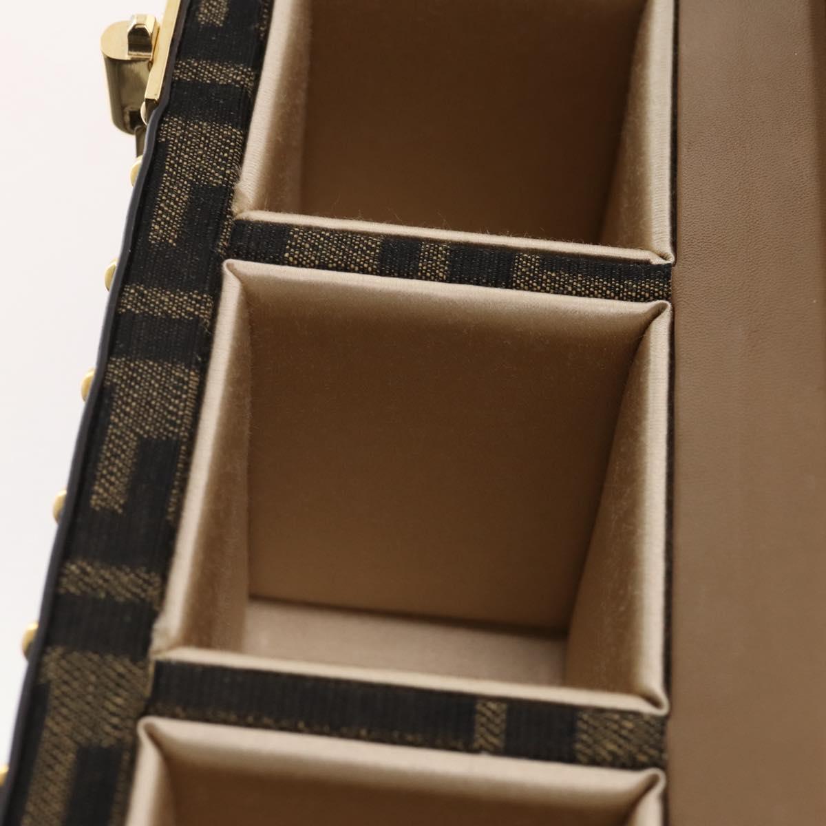FENDI Zucca Canvas Vanity Trunk Hand Bag Leather Black Brown Auth 204326SAM