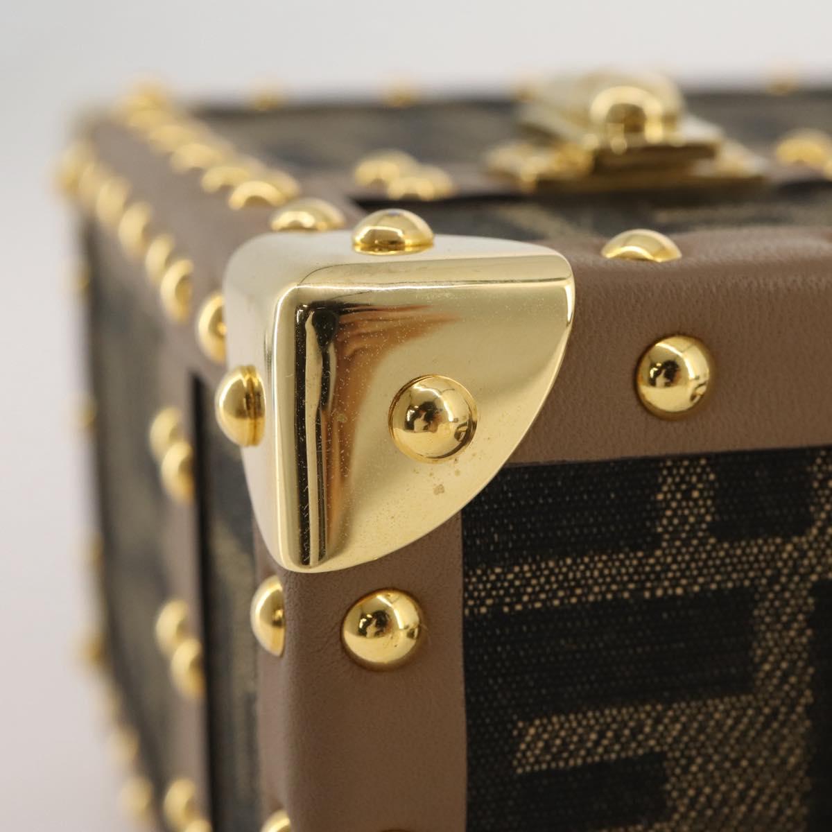 FENDI Zucca Canvas Vanity Trunk Hand Bag Leather Black Brown Auth 204326SAM