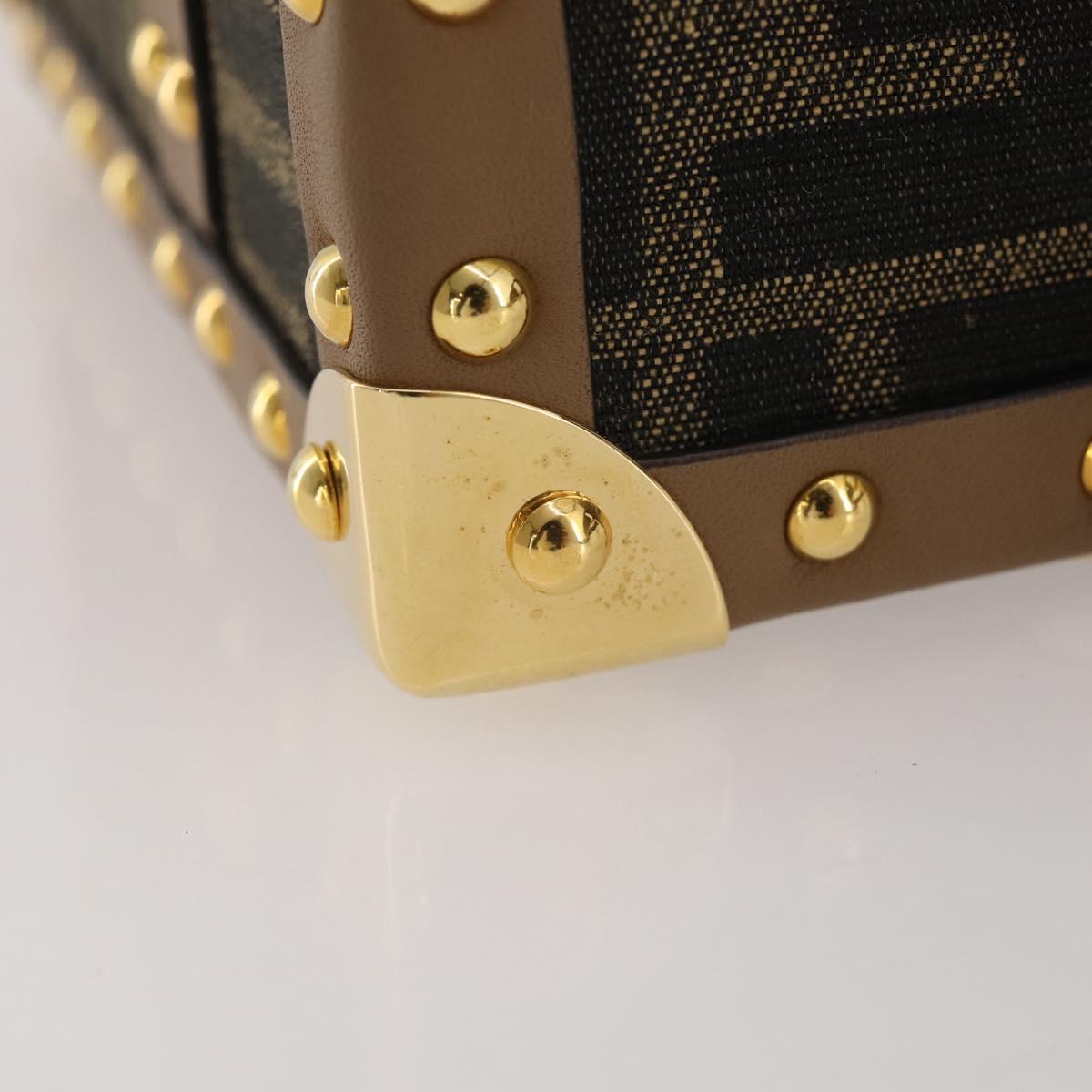 FENDI Zucca Canvas Vanity Trunk Hand Bag Leather Black Brown Auth 204326SAM
