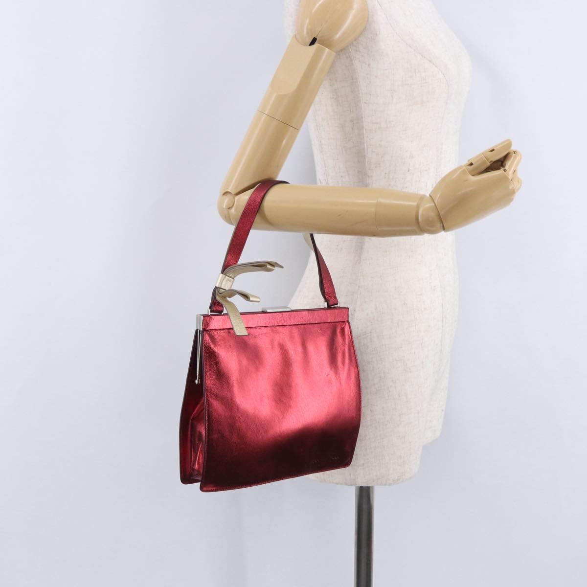 Miu Miu Hand Bag Leather Red Silver Auth 204327