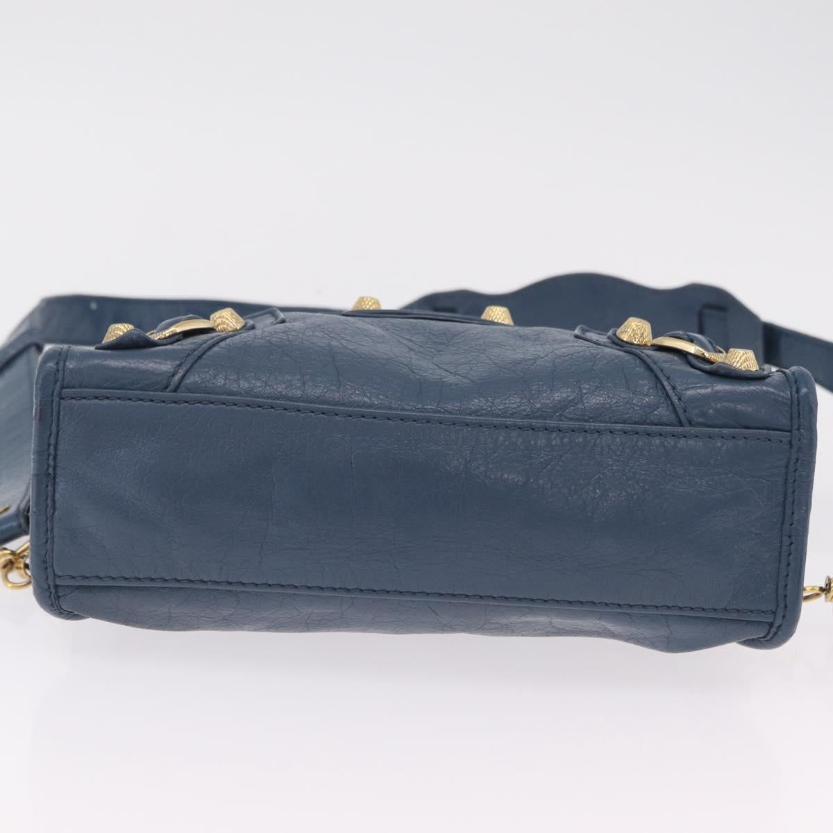 BALENCIAGA Giant Mini cCty Hand Bag Leather 2way Blue Gold 309544 Auth 204329M