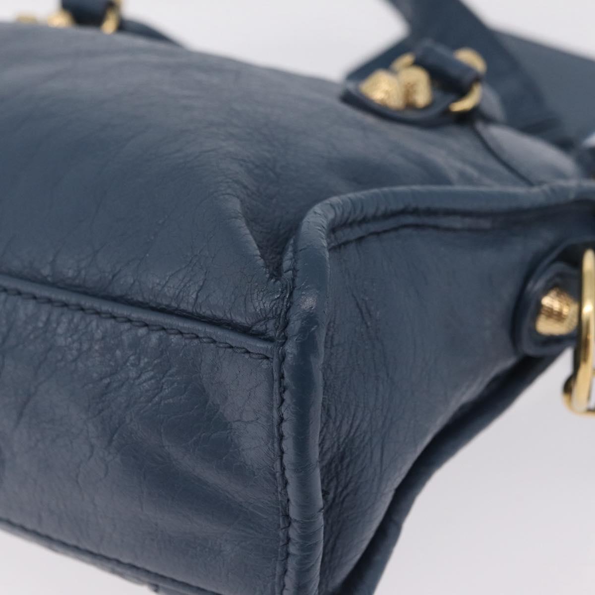 BALENCIAGA Giant Mini cCty Hand Bag Leather 2way Blue Gold 309544 Auth 204329M