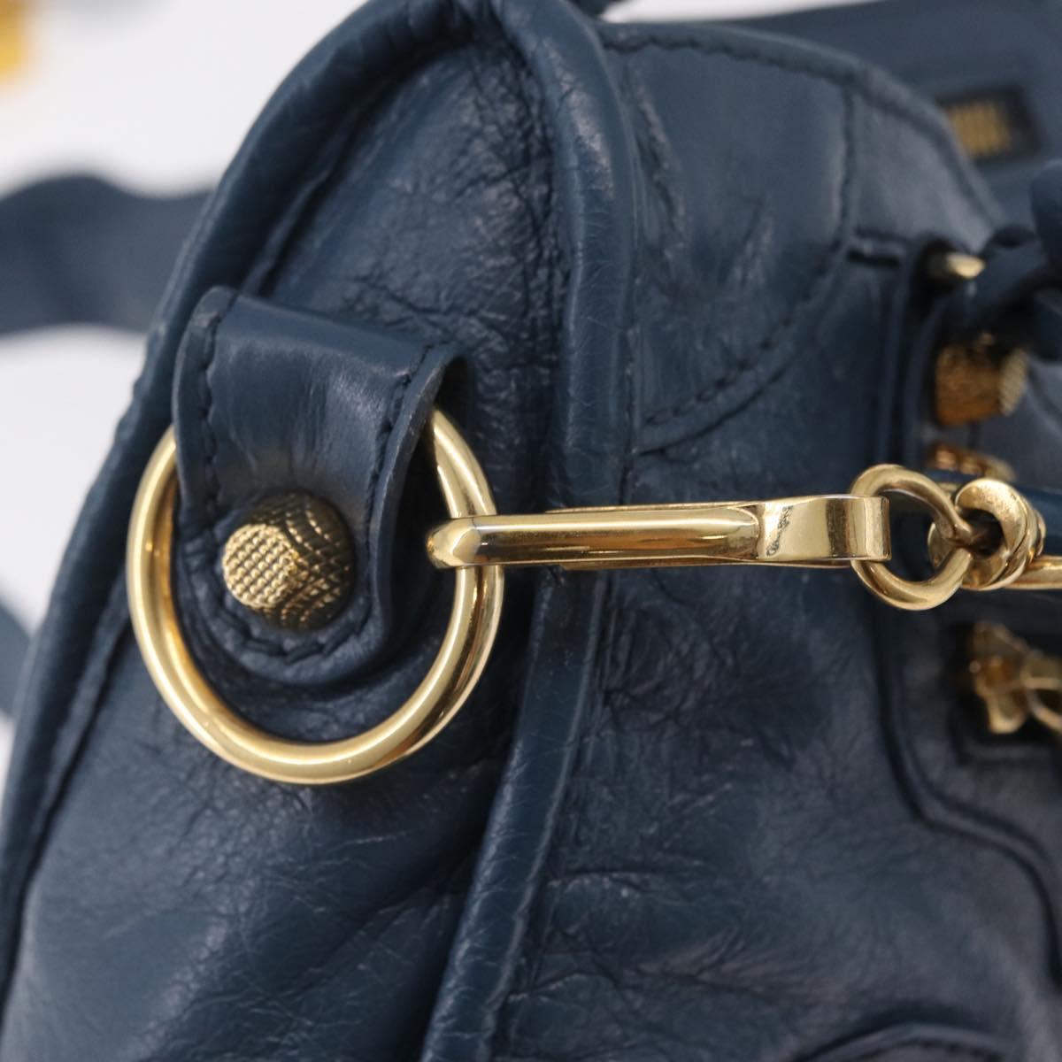 BALENCIAGA Giant Mini cCty Hand Bag Leather 2way Blue Gold 309544 Auth 204329M