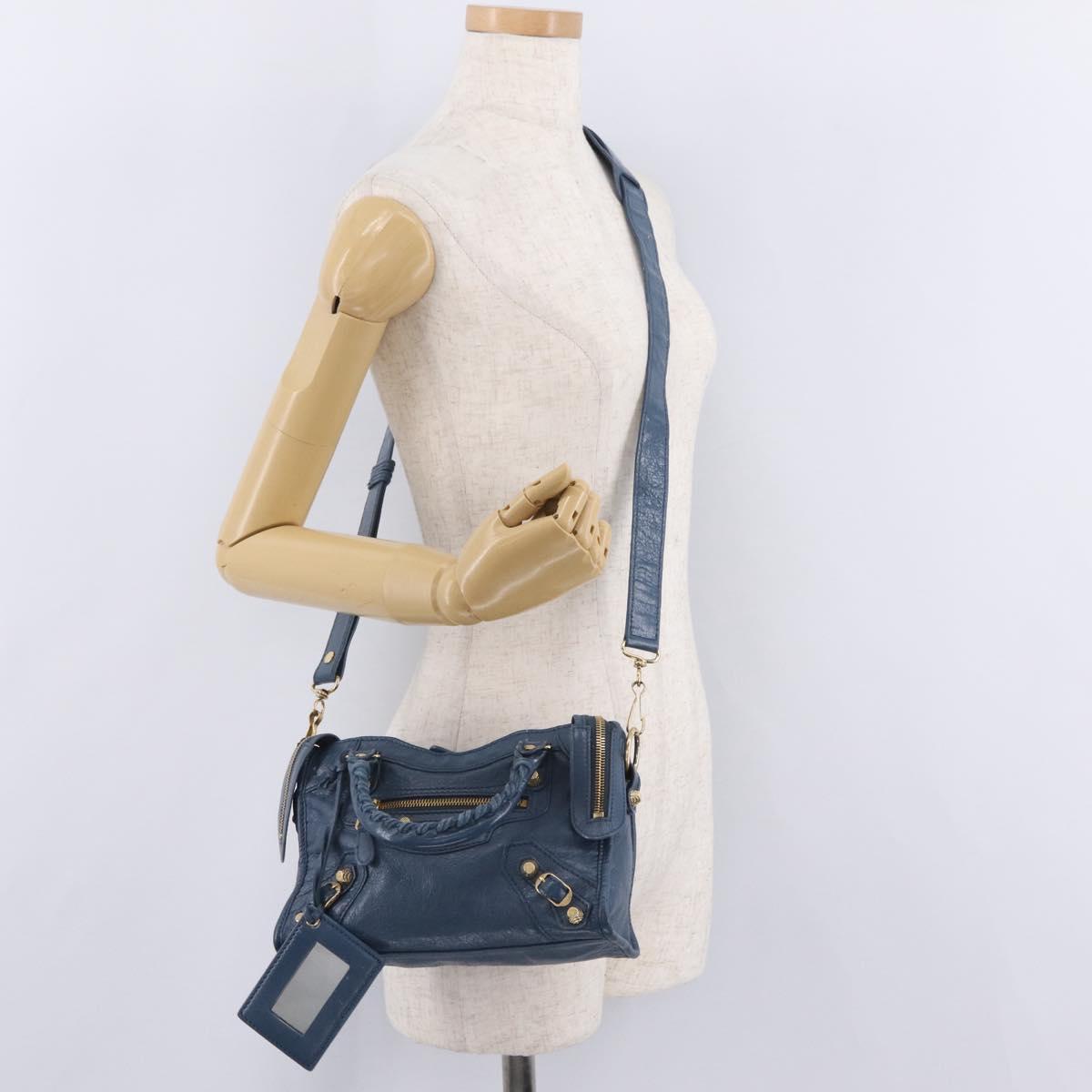 BALENCIAGA Giant Mini cCty Hand Bag Leather 2way Blue Gold 309544 Auth 204329M