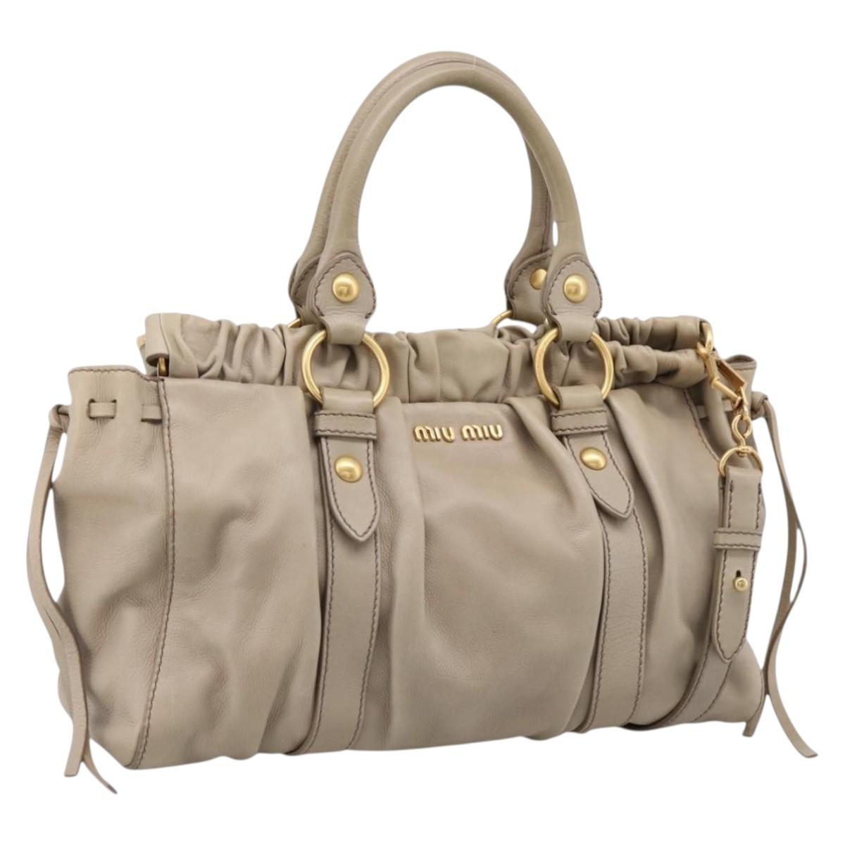 Miu Miu Hand Bag Leather 2way Beige Gold Auth 204331V
