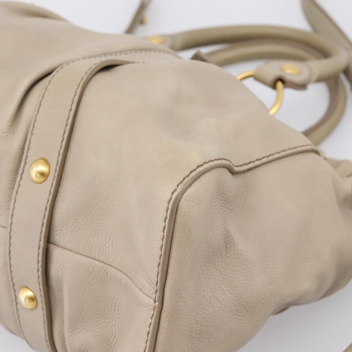 Miu Miu Hand Bag Leather 2way Beige Gold Auth 204331V