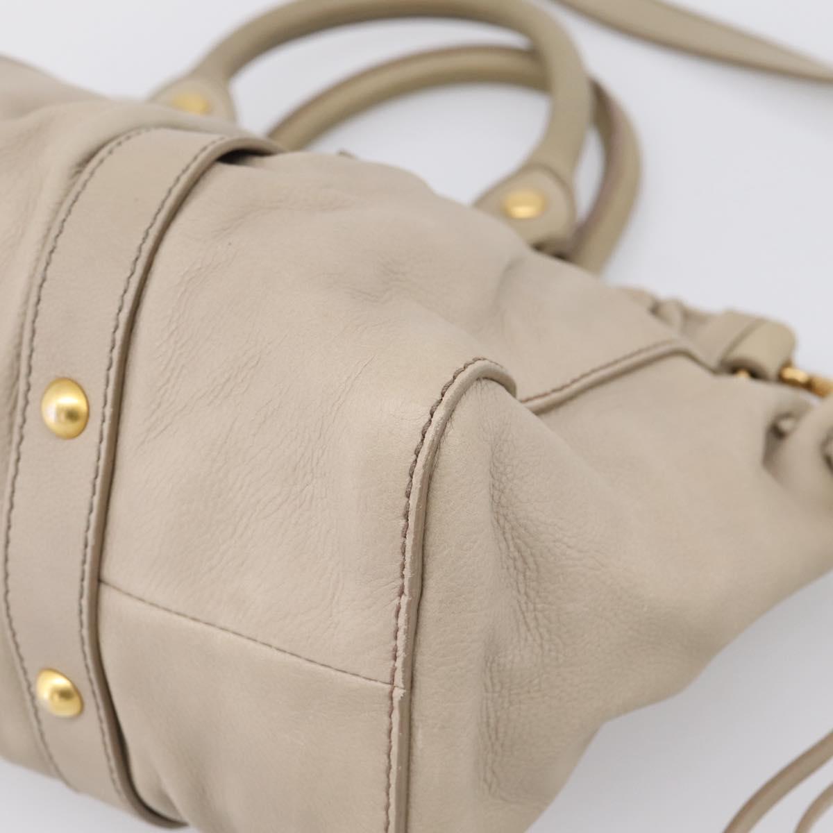 Miu Miu Hand Bag Leather 2way Beige Gold Auth 204331V