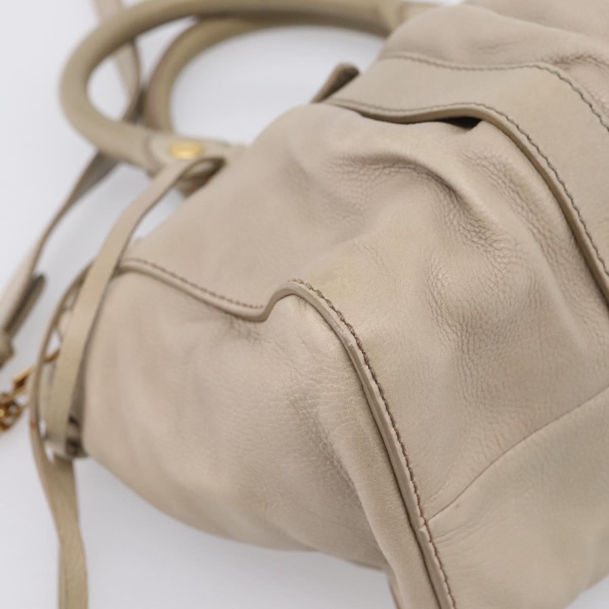 Miu Miu Hand Bag Leather 2way Beige Gold Auth 204331V