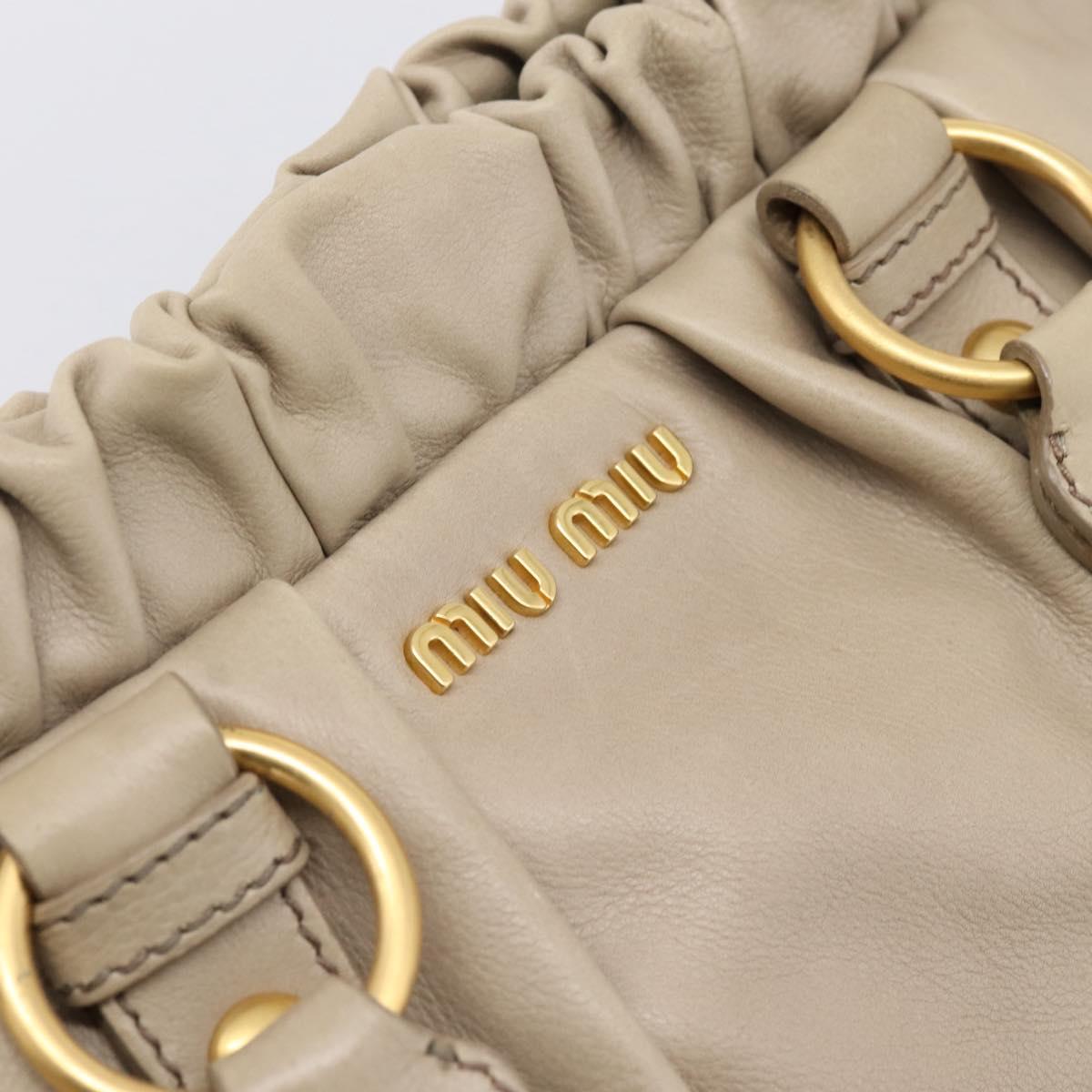 Miu Miu Hand Bag Leather 2way Beige Gold Auth 204331V