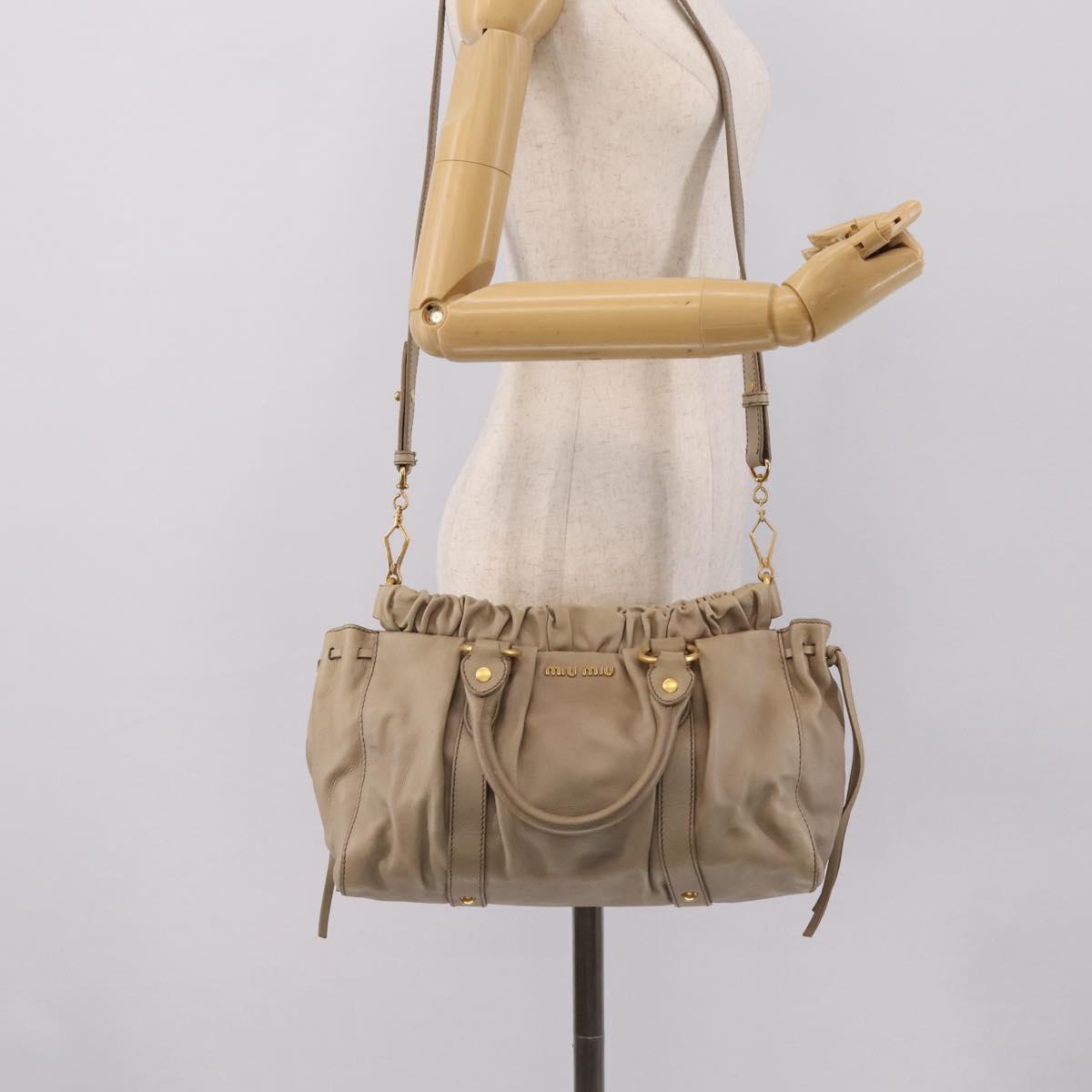 Miu Miu Hand Bag Leather 2way Beige Gold Auth 204331V