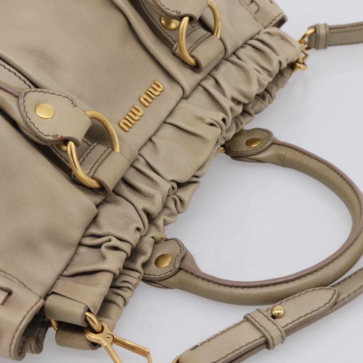 Miu Miu Hand Bag Leather 2way Beige Gold Auth 204331V