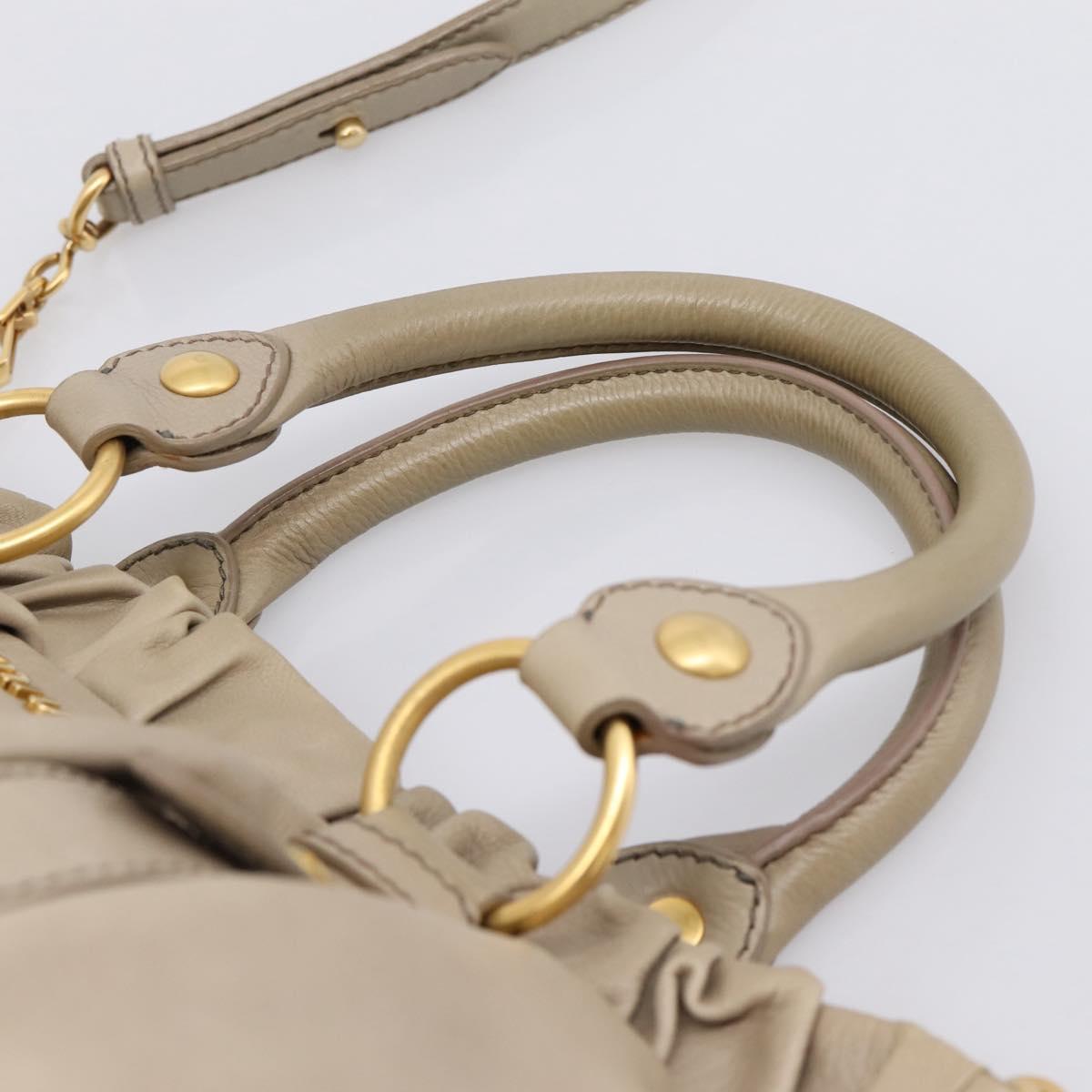 Miu Miu Hand Bag Leather 2way Beige Gold Auth 204331V