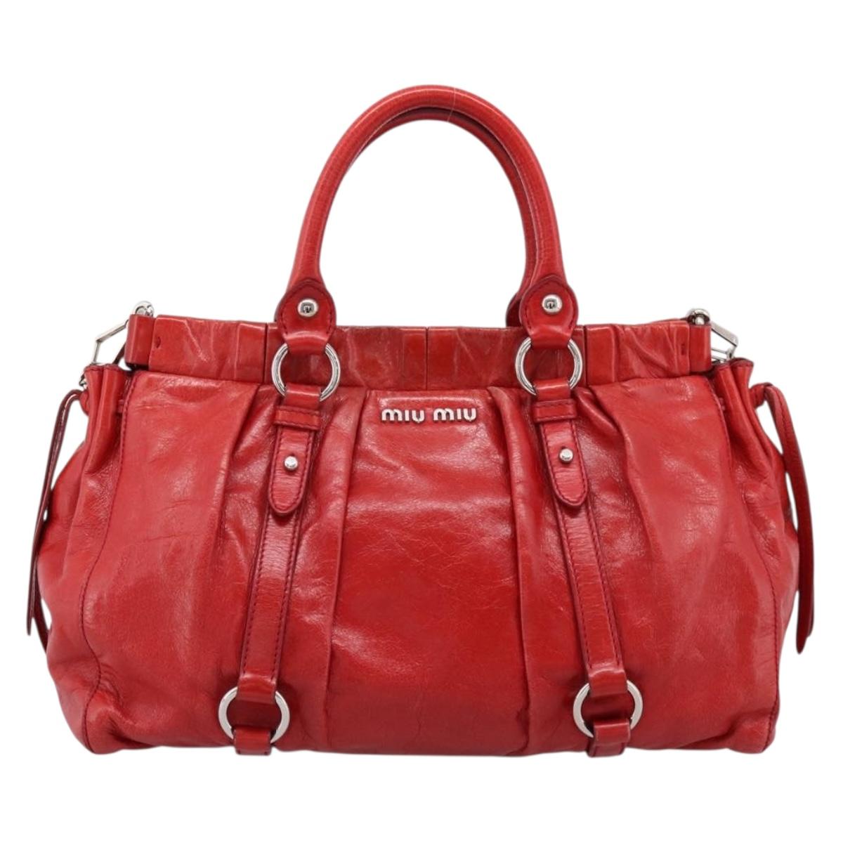 Miu Miu Hand Bag Vitellolux 2way Red Gold Auth 204332V