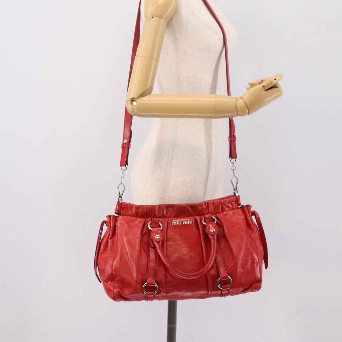 Miu Miu Hand Bag Vitellolux 2way Red Gold Auth 204332V