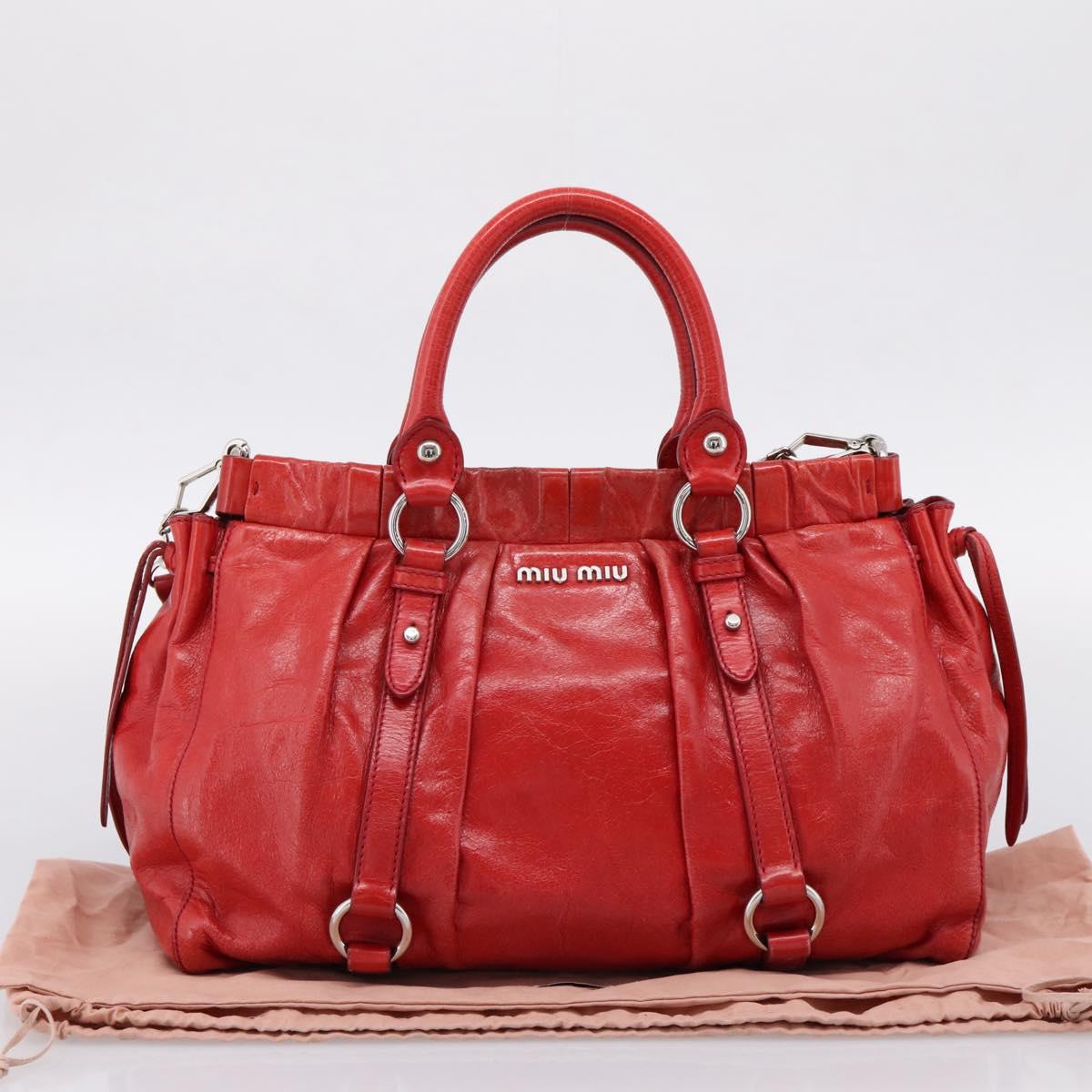 Miu Miu Hand Bag Vitellolux 2way Red Gold Auth 204332V