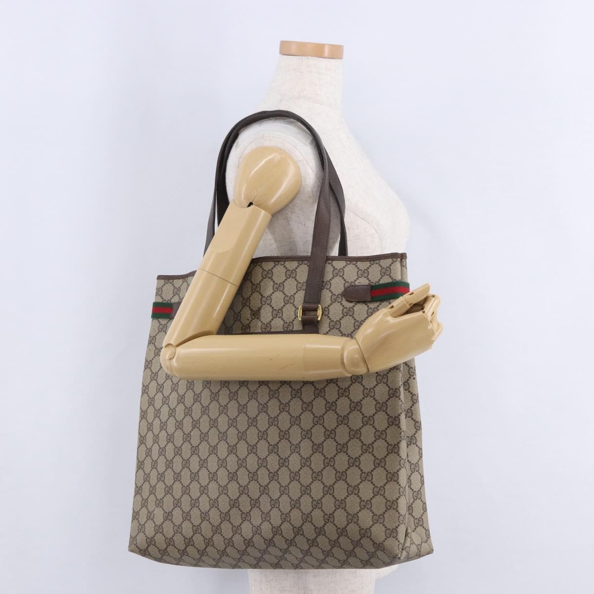 GUCCI GG Supreme Web Sherry Line Tote Bag PVC Beige Gold 39 02 091 Auth 204333
