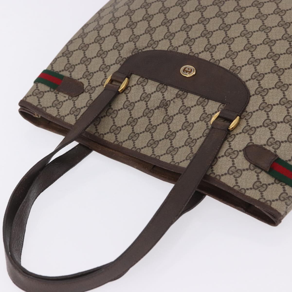 GUCCI GG Supreme Web Sherry Line Tote Bag PVC Beige Gold 39 02 091 Auth 204333
