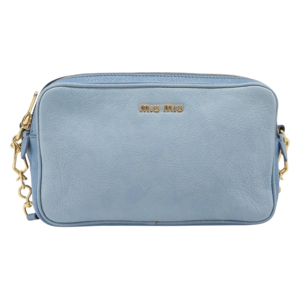 Miu Miu Shoulder Bag Leather Gold Light Blue Auth 204334A