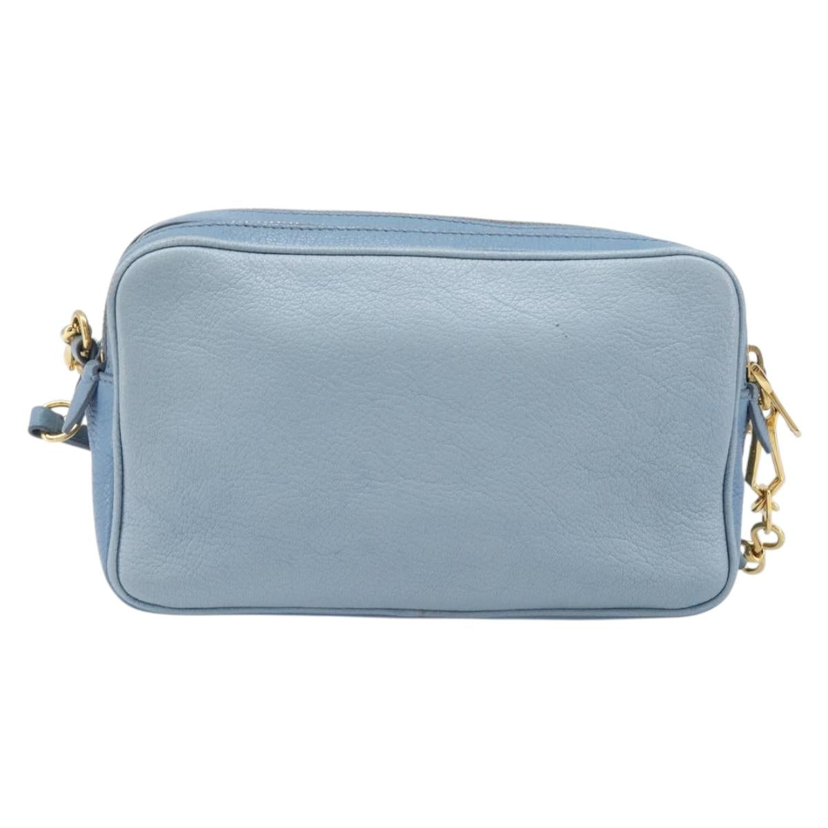 Miu Miu Shoulder Bag Leather Gold Light Blue Auth 204334A
