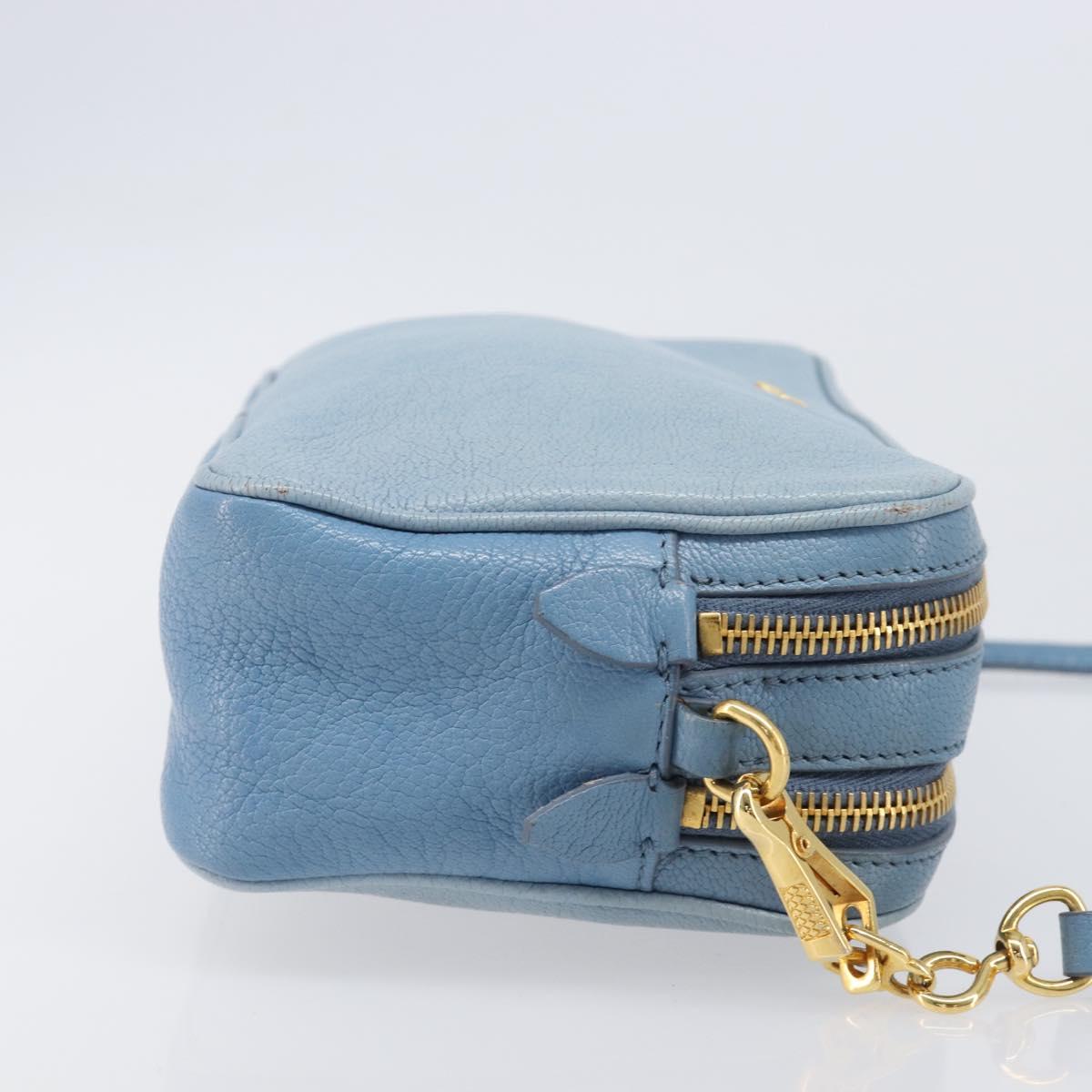 Miu Miu Shoulder Bag Leather Gold Light Blue Auth 204334A