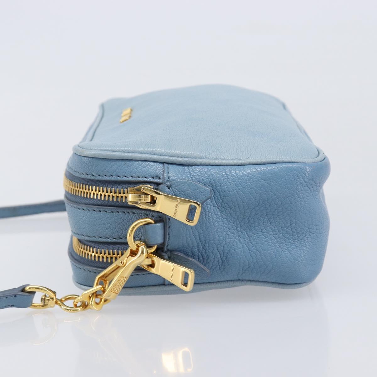 Miu Miu Shoulder Bag Leather Gold Light Blue Auth 204334A