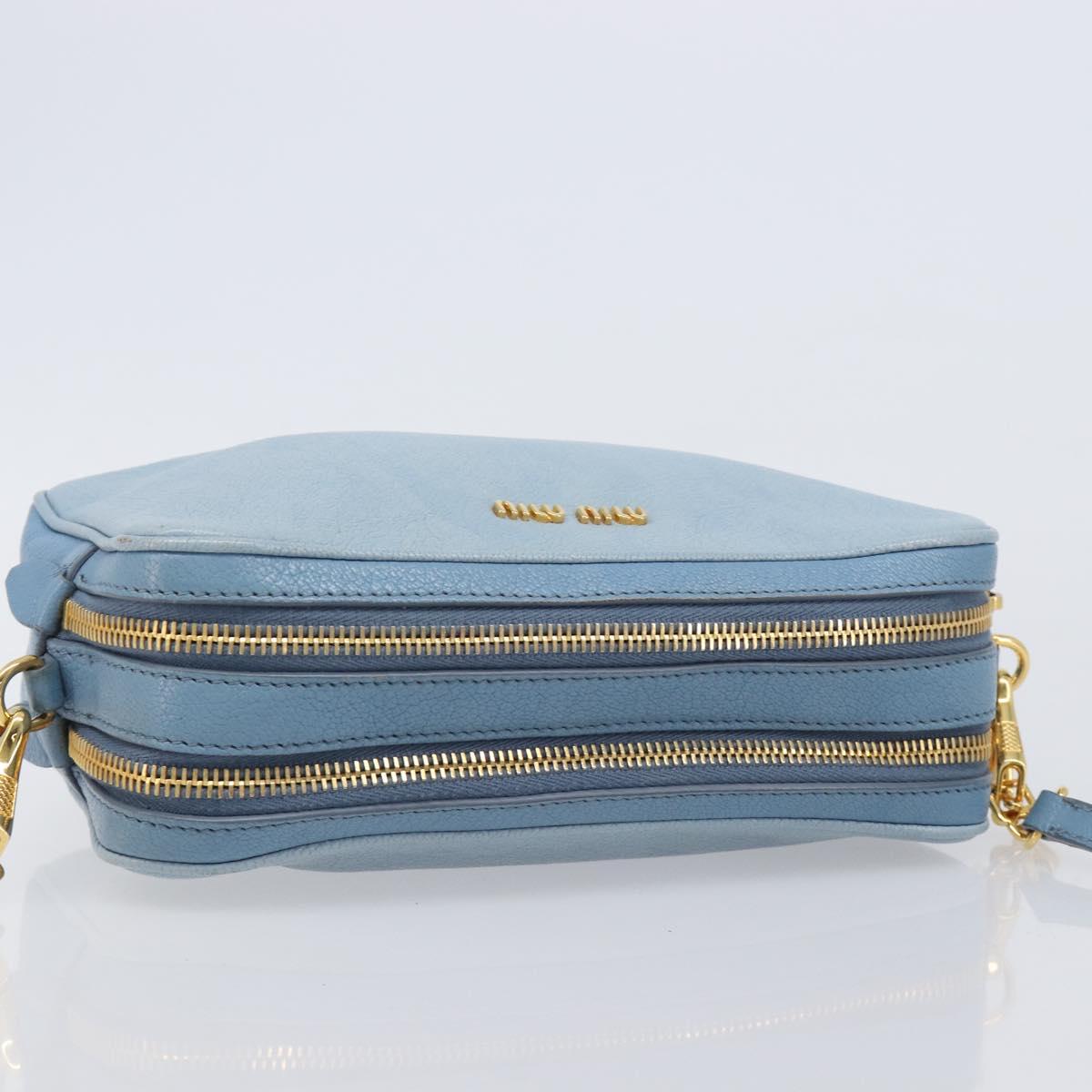 Miu Miu Shoulder Bag Leather Gold Light Blue Auth 204334A