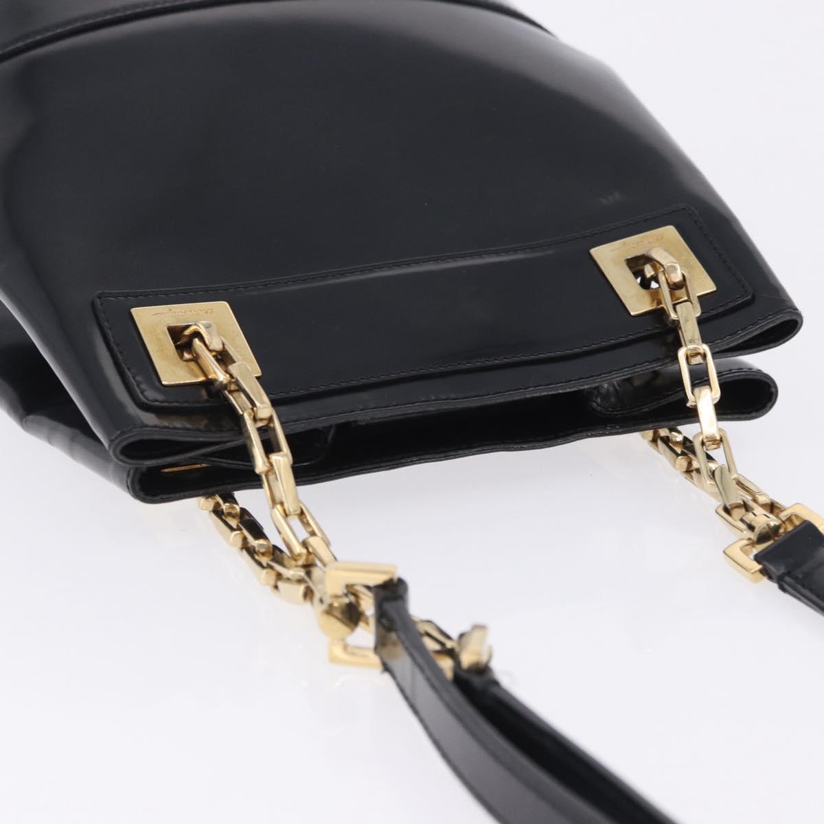 Salvatore Ferragamo Chain Shoulder Bag Patent leather Black Gold Auth 204336