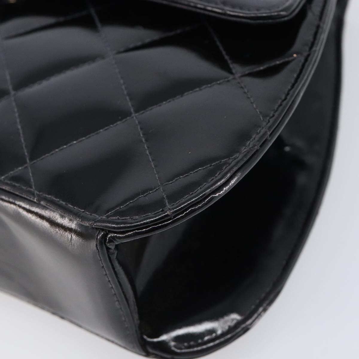 CHANEL Matelasse Chain Hand Bag Patent leather Black Silver CC Auth 204339A