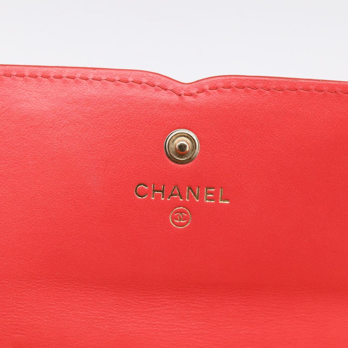 CHANEL CC Filigree Long Wallet Caviar Skin Red Gold CC Auth 204352M