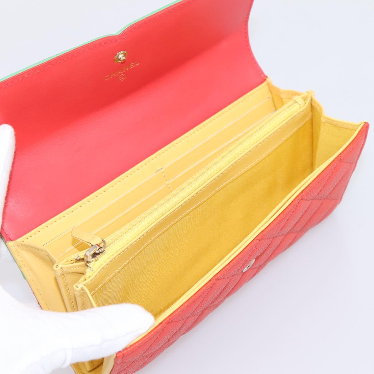 CHANEL CC Filigree Long Wallet Caviar Skin Red Gold CC Auth 204352M