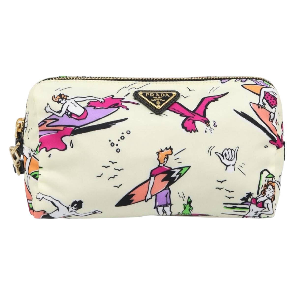 PRADA Pouch Nylon Ivory Gold Auth 204353A