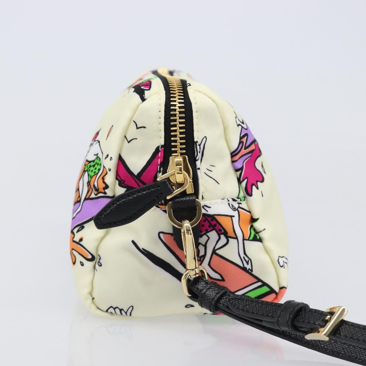 PRADA Pouch Nylon Ivory Gold Auth 204353A