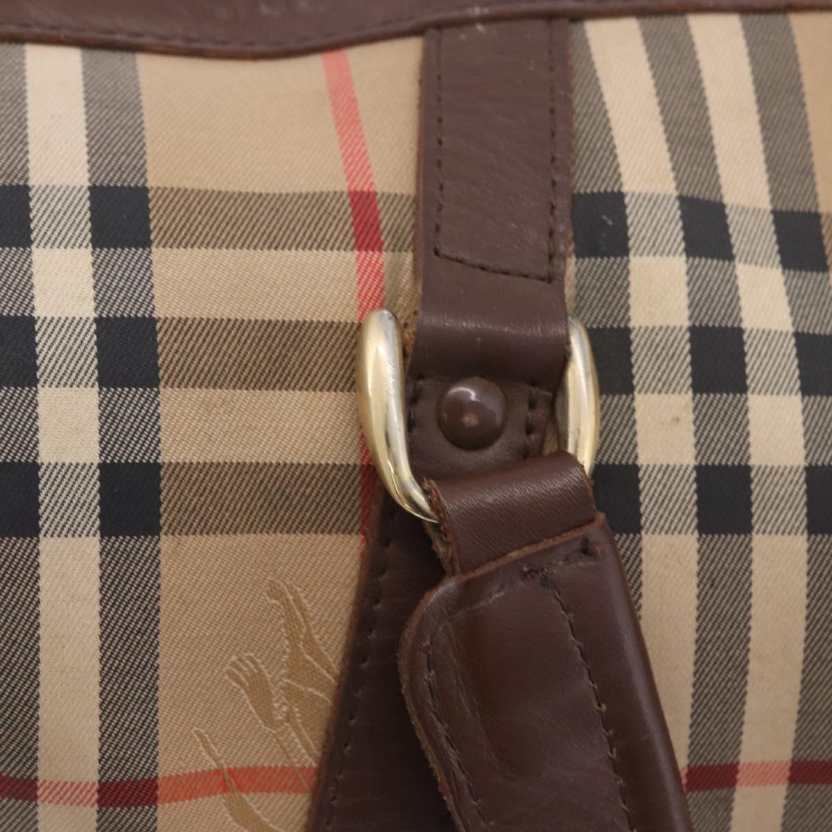 Burberrys Nova Check Boston Bag Canvas Beige Gold Auth 204367