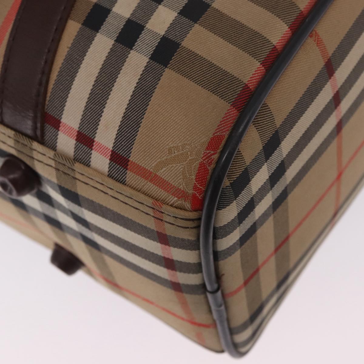 Burberrys Nova Check Boston Bag Canvas Beige Gold Auth 204367