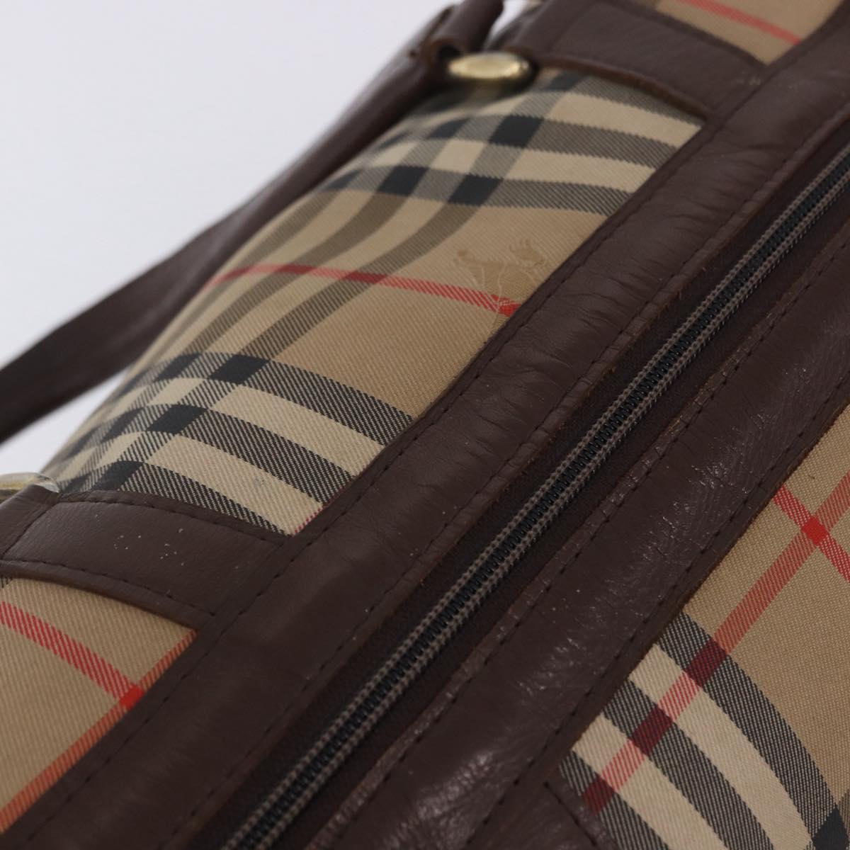 Burberrys Nova Check Boston Bag Canvas Beige Gold Auth 204367